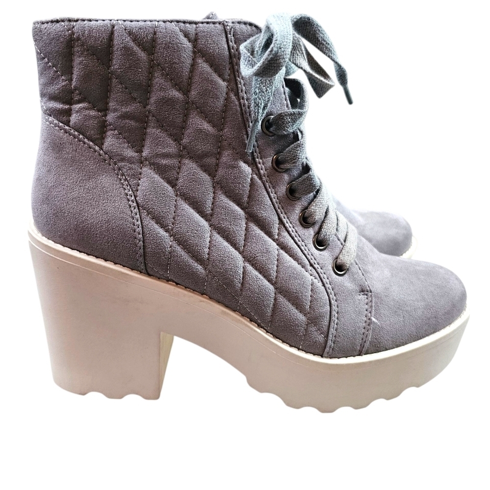 Nubikk Flore Montagne Quilted Grey Suede Leather Platform Ankle Boots In 7